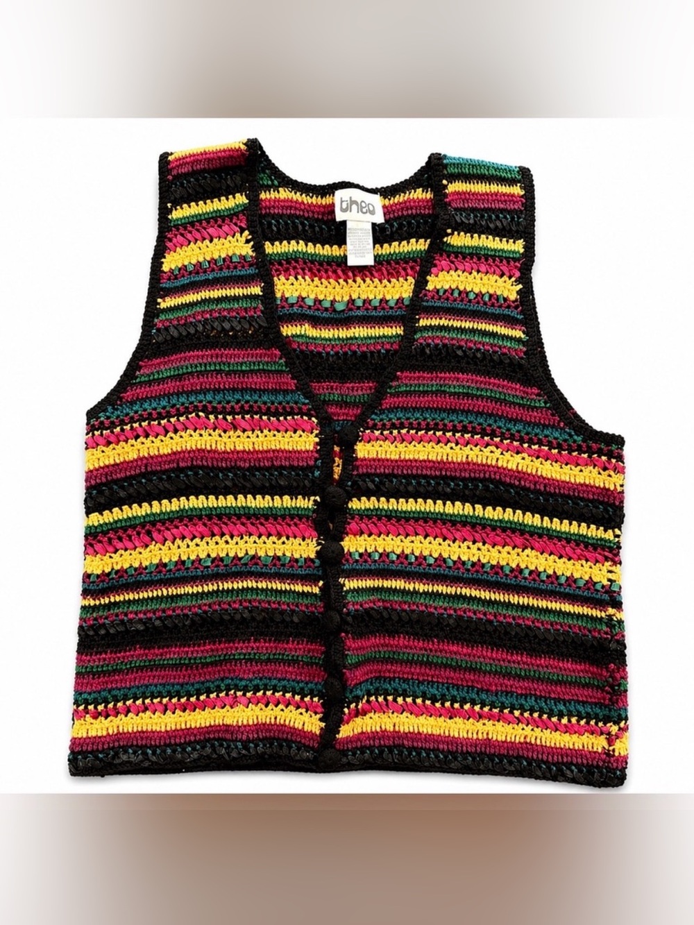 Theo Vintage Crochet Multi-color Vest Size M Yarn & Ribbon 90’s Grunge style